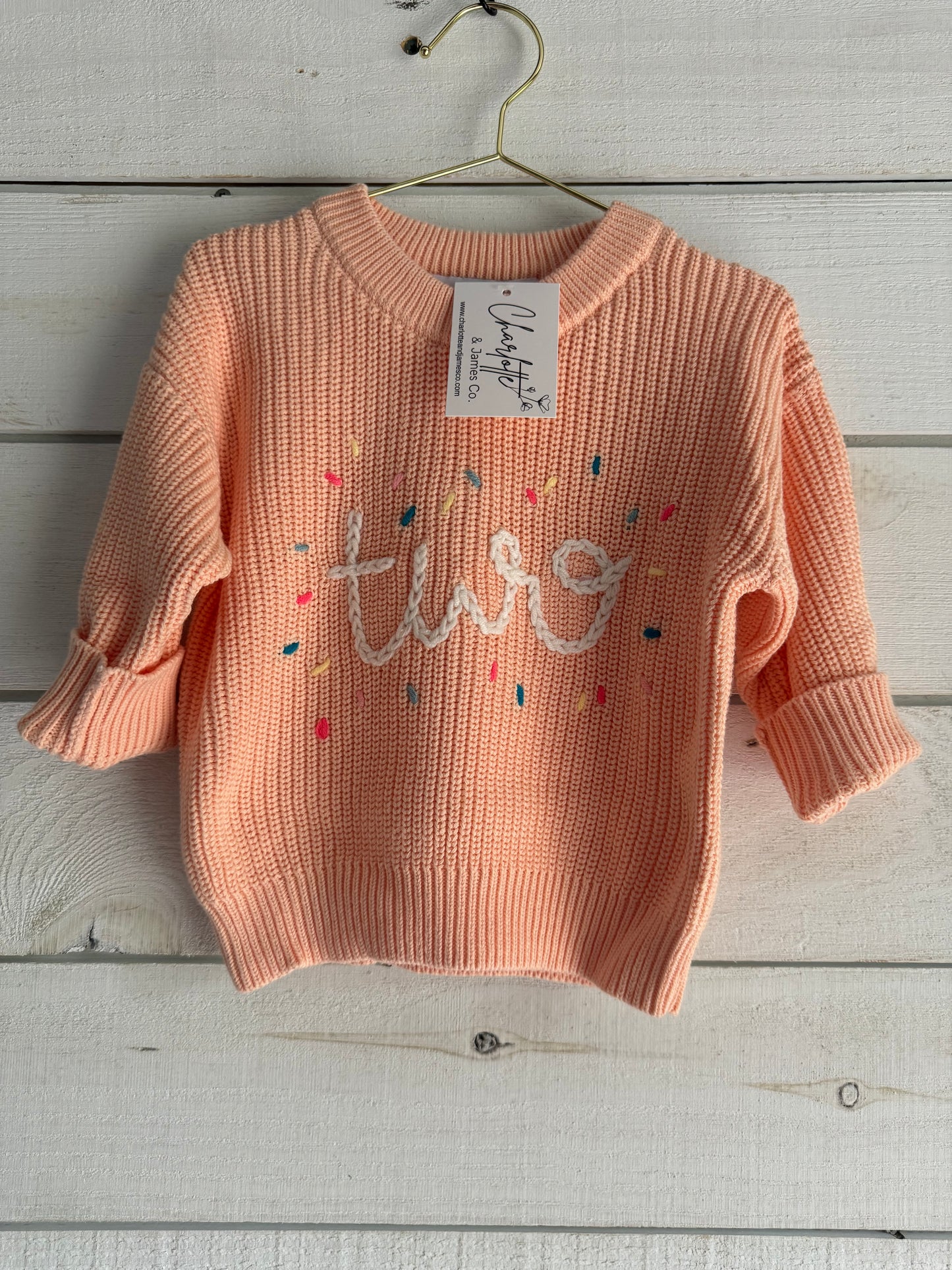 Pink/Blue Hand Embroidered Sweater