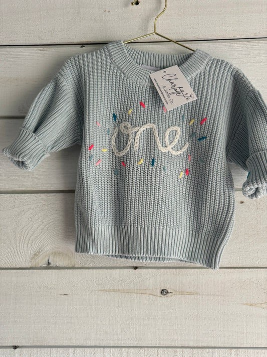 Pink/Blue Hand Embroidered Sweater