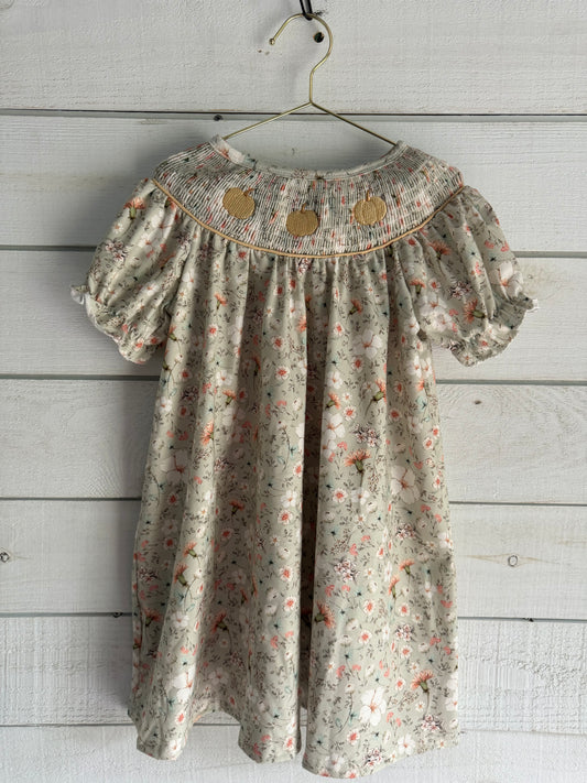 Green Floral Pumpkin Smock Dress