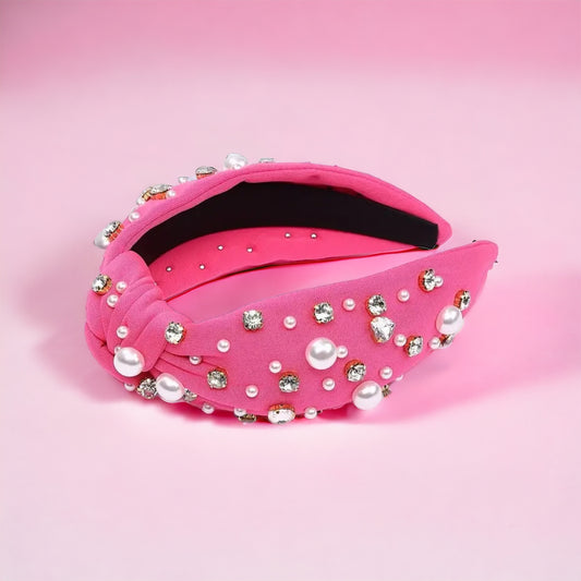 Hot Pink Rhinestone Knotted Headband