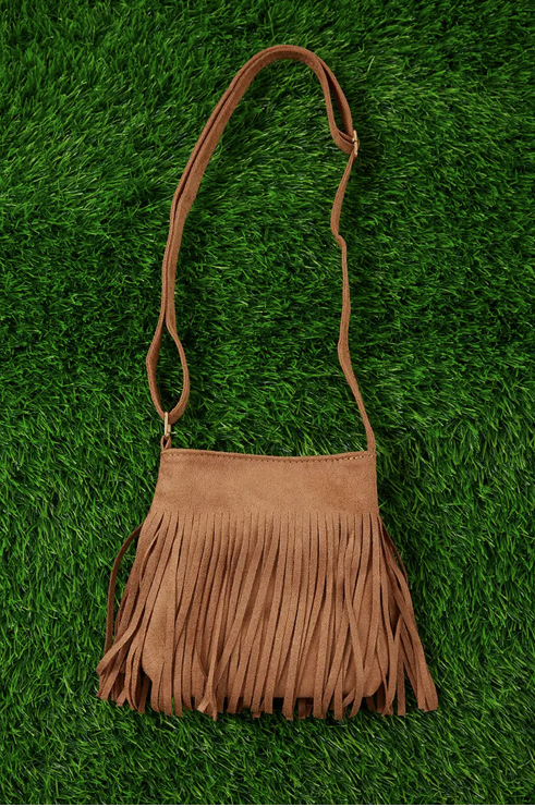 Girls Tan Faux Suede Crossbody Purse